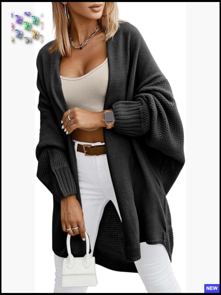 Oversized Open Front Batwing Sleeve Long Cardigan Sweater Trendy Cozy Chic